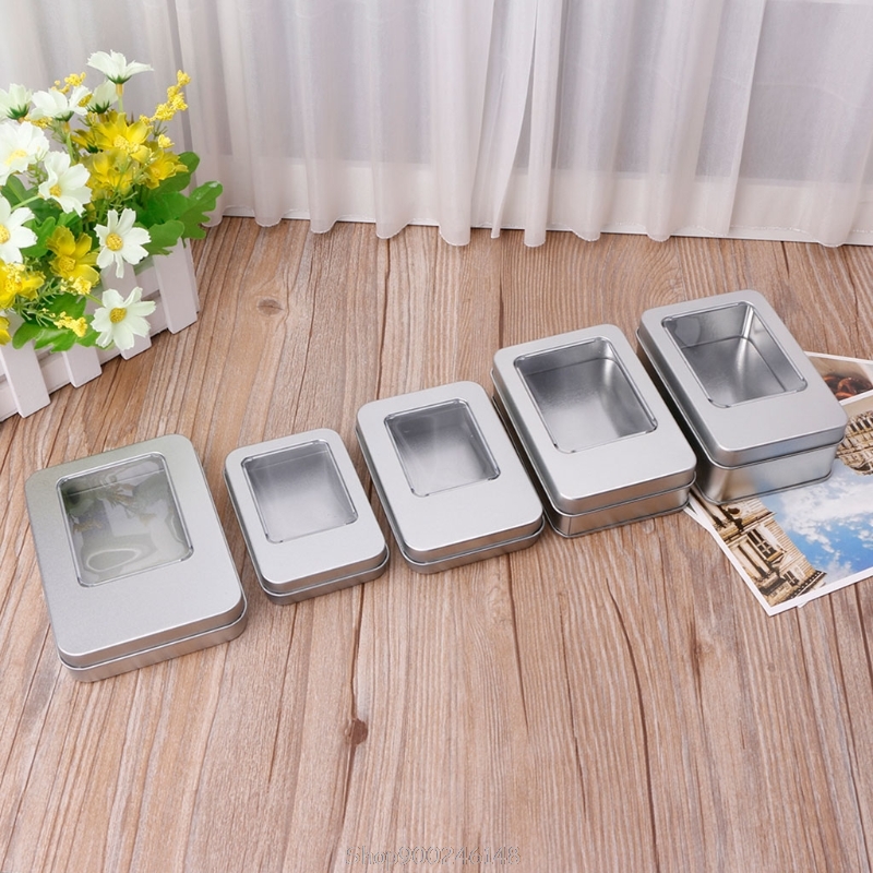 Tin Container Lid - Rectangular Tin Silver Storage Box Case
