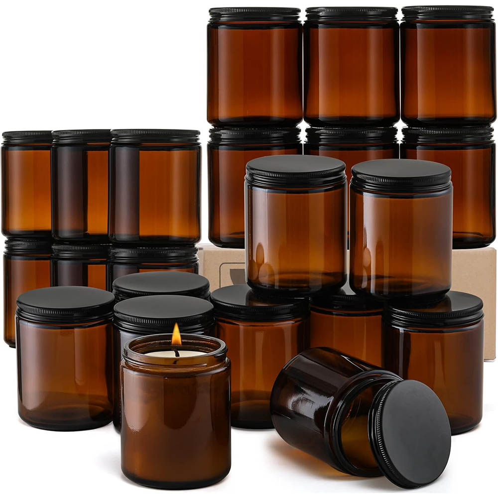 8oz Amber Glass Jars with Blac - Candle Making Vessels recension och pris