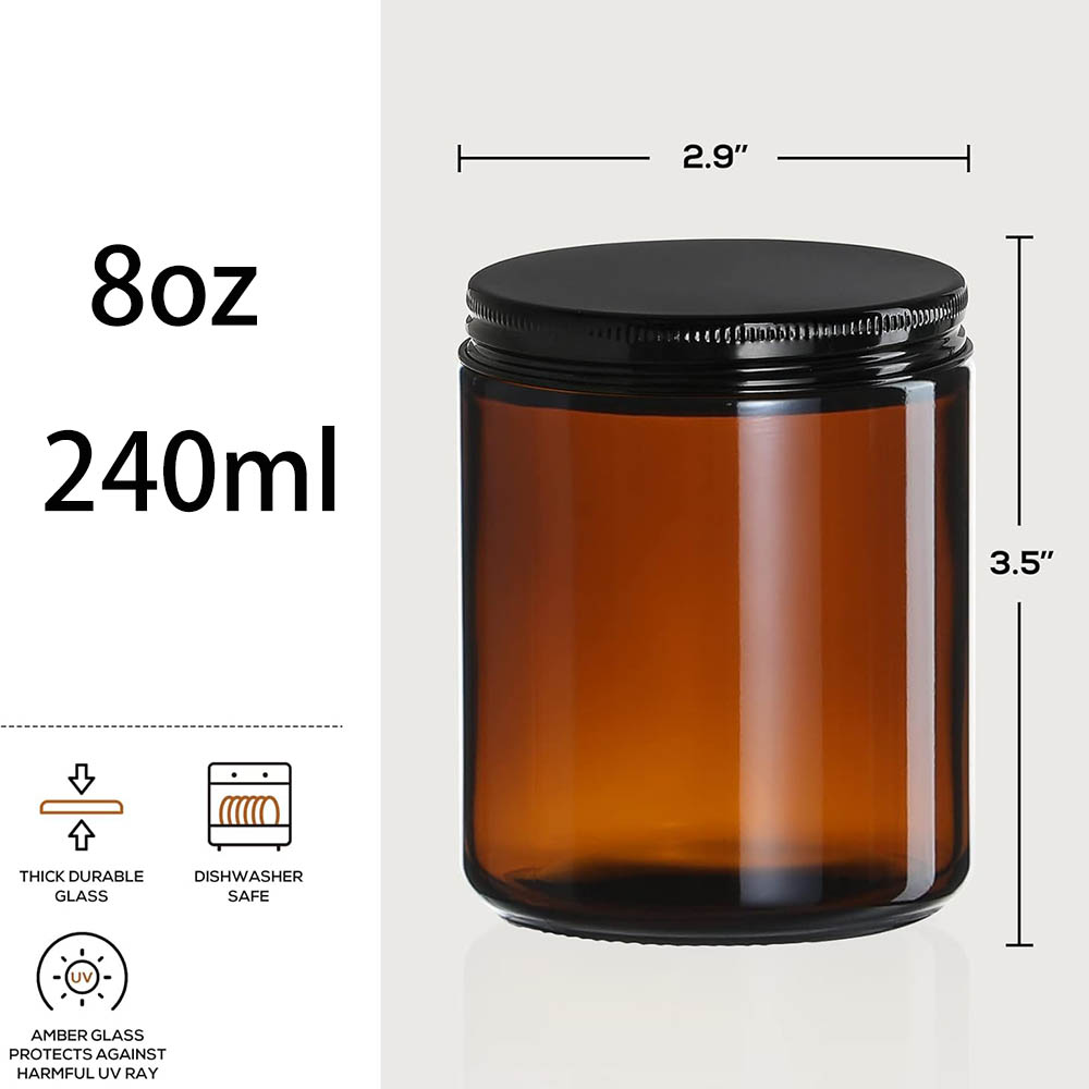 8oz Amber Glass Jars with Blac - Candle Making Vessels recension och pris