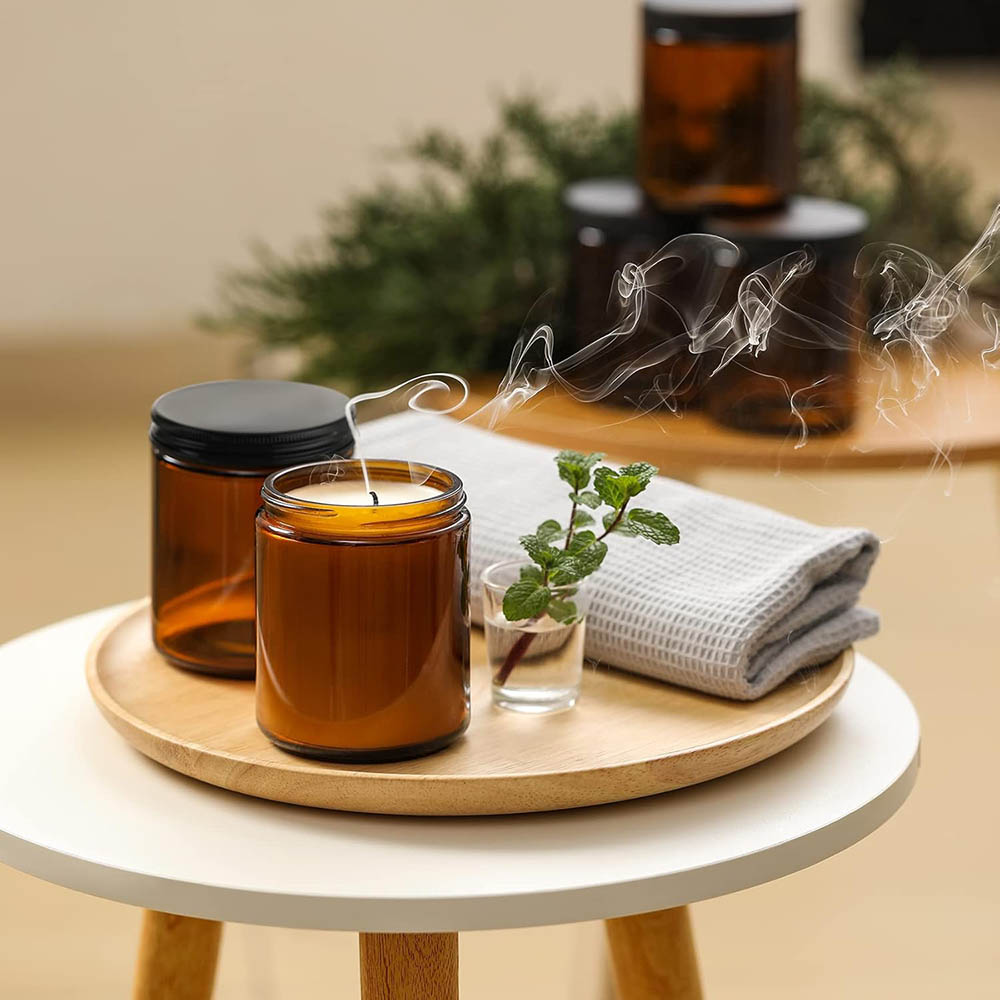 8oz Amber Glass Jars with Blac - Candle Making Vessels recension och pris